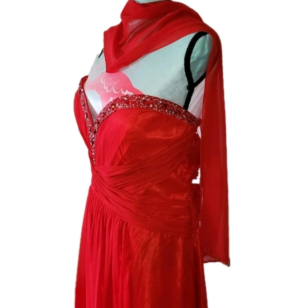 May Queen Red Strapless Embellished Sweetheart Formal Dress - Picture 10 of 16